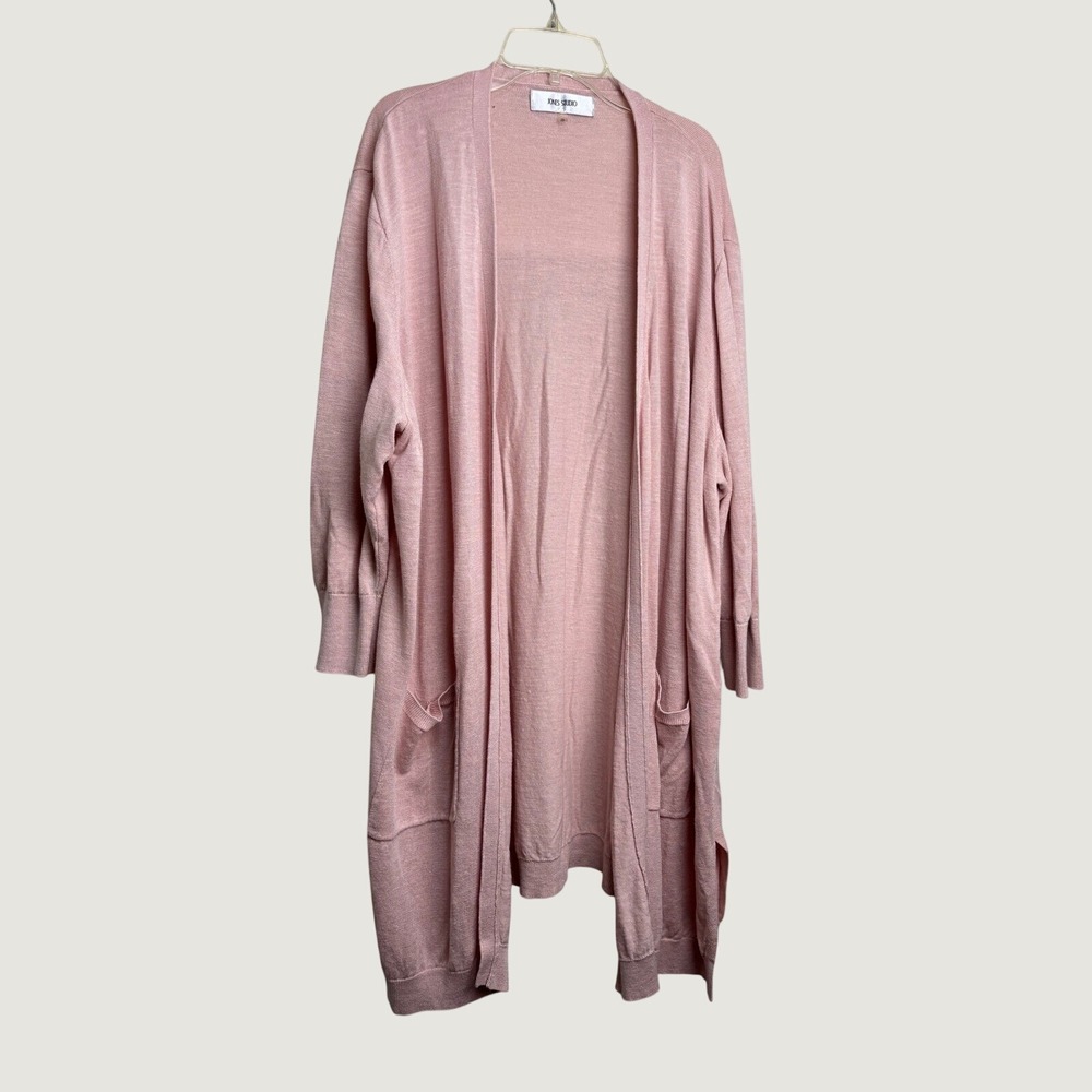 Jones Studio Womens 2X Blush Pink Longline Open Front Cardigan Pocket Sweater